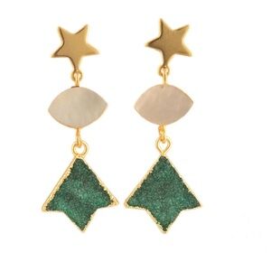 Star mother of Pearl green druzy earrings